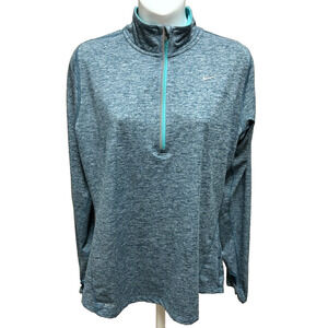 Nike Running Womens 1/2 Zip Shirt Size Medium Blue Striped Pullover Running